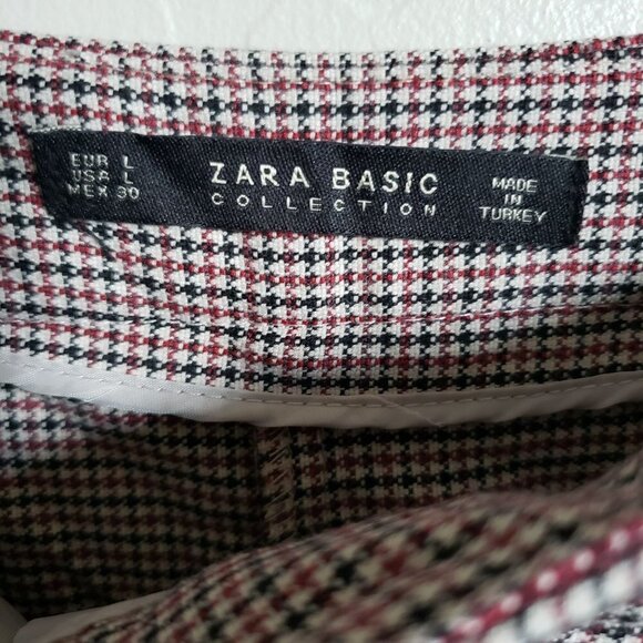 Zara Houndstooth Ankle Cropped Pants Trousers Ruffle Pockets Size Women's Large - Picture 2 of 9
